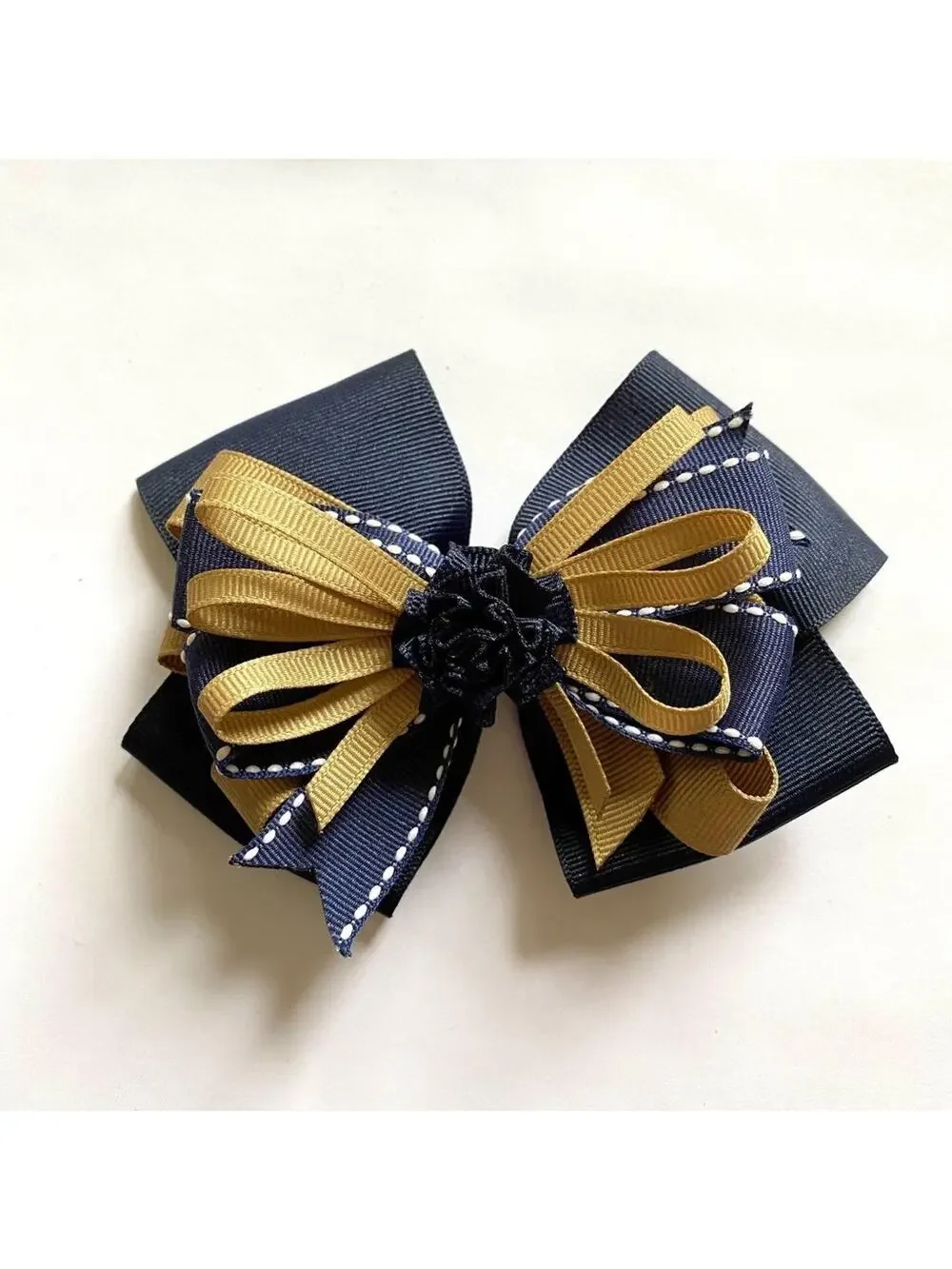 Girls Large Khaki and Navy Deluxe Bow
